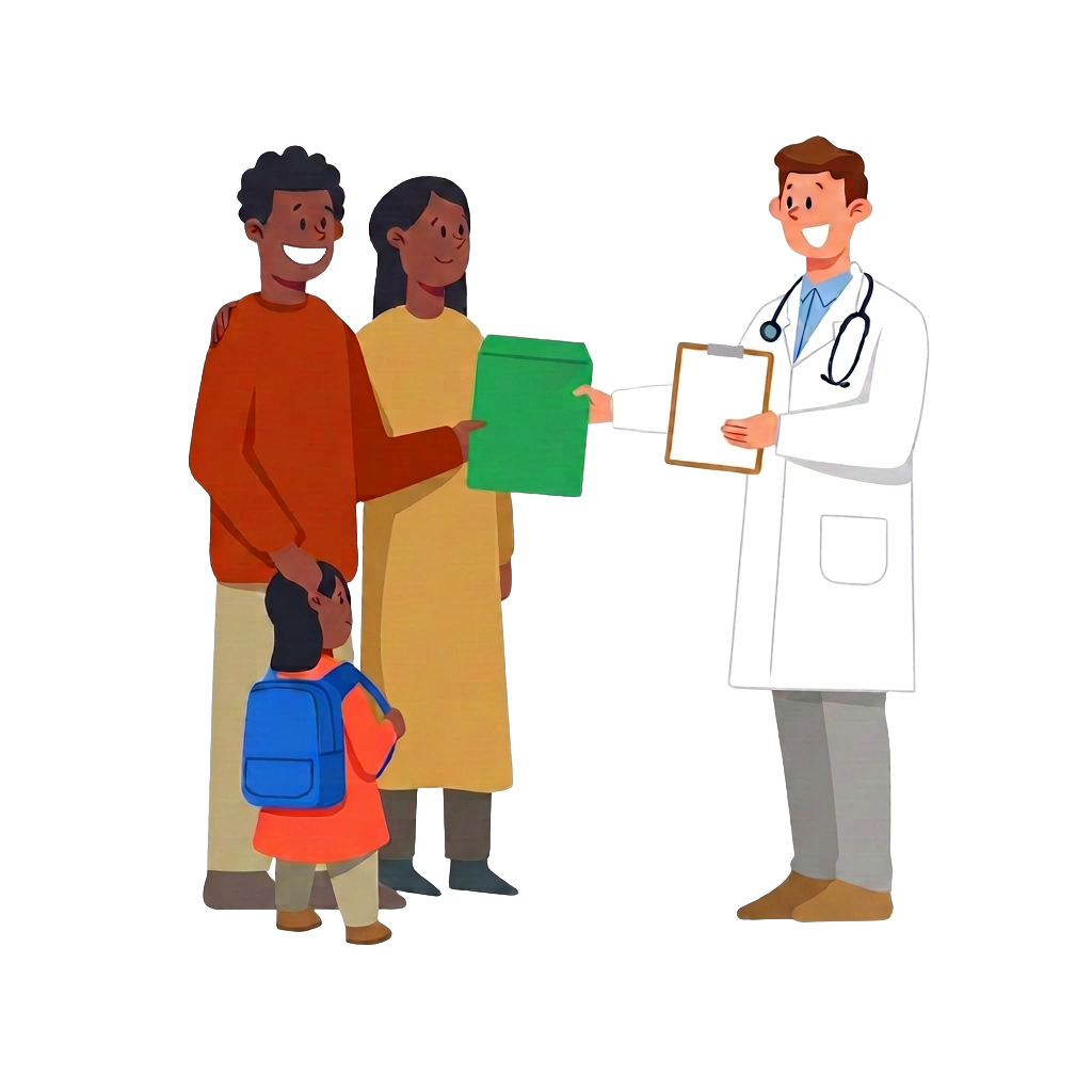 Civil Surgeon handing a sealed I-693 envelope to a family